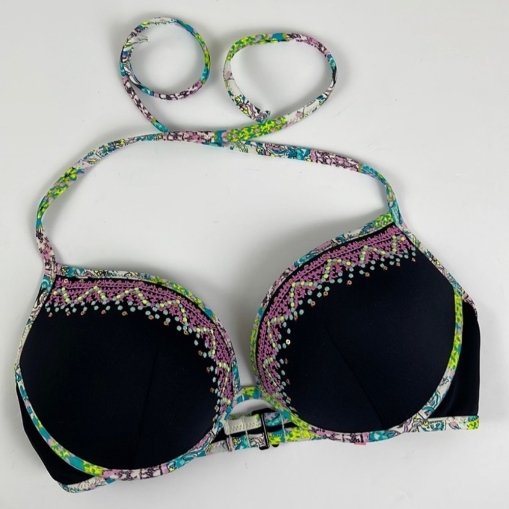 Victoria’s Secret Multicolored Embroidered Bikini Top Size 34D padded